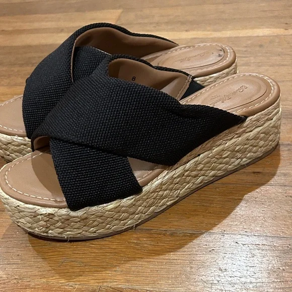 Women's Black Wedge Sandals slides size 8 universal thread - Picture 8 of 11